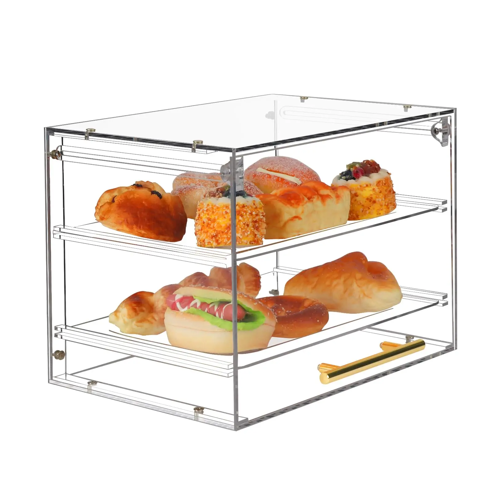 Countertop Acrylic Bread Box with Front Door Acrylic Large Pastry Display Case for Bakery Bread Baking