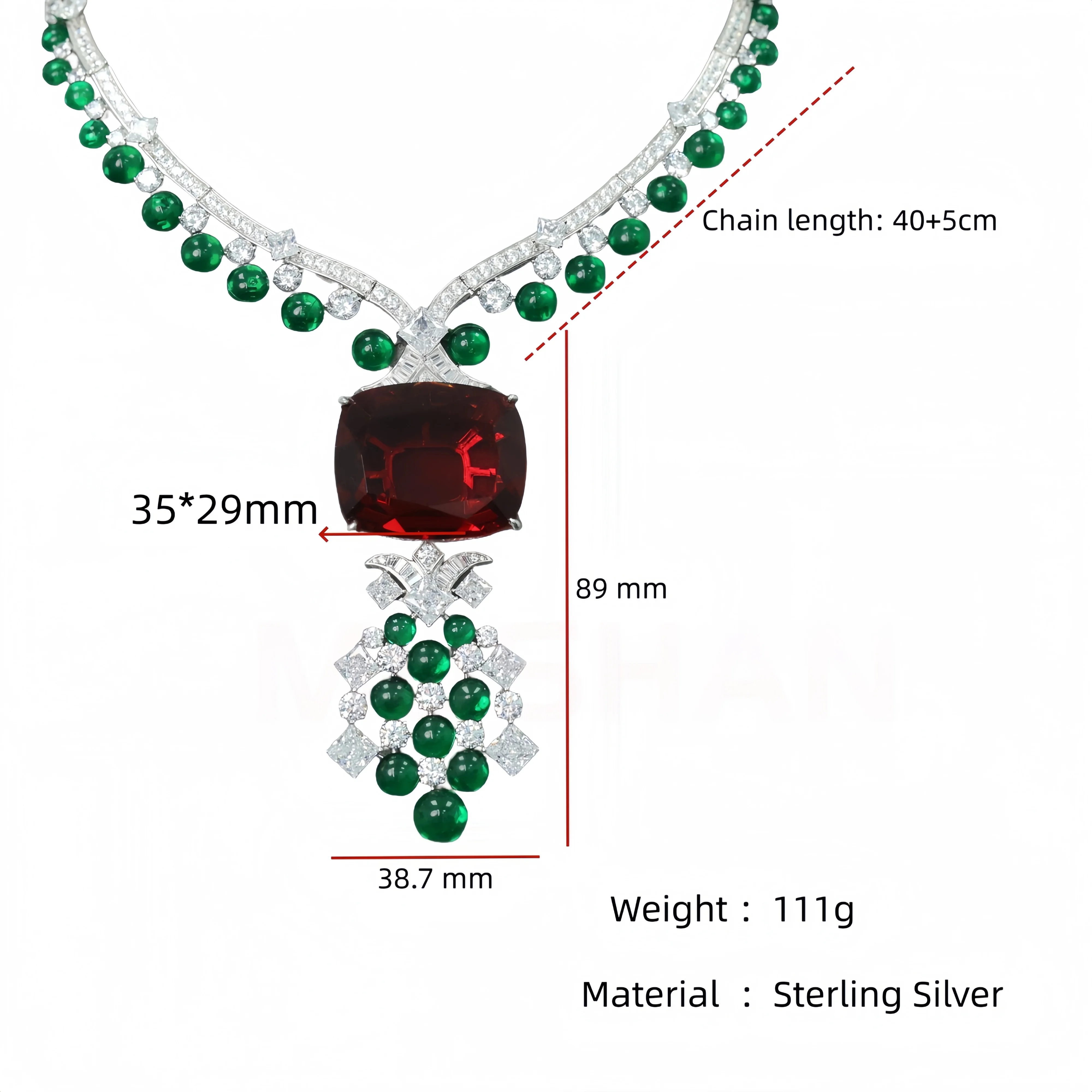 MUSHAN Jewelry Factory Luxury Red Big Ruby Pendant Necklace High Carbon Diamond Chocker Necklace 925 Sterling Silver Jewelry for Women