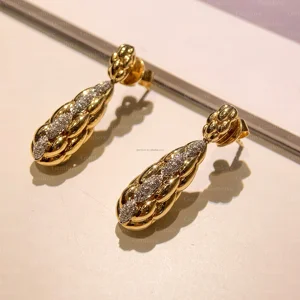 18-carat gold braided-pattern ladies' diamond earrings, lab-grown 0.226CTround diamonds, vintage-inspired luxury party jewellery
