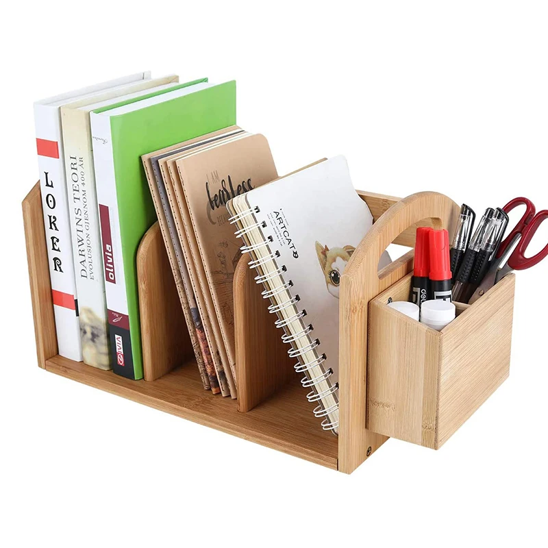 Bamboo Desktop Bookshelf Adjustable Wood Display Shelf Storage Rack Desk Supplies Organizers for Office Home