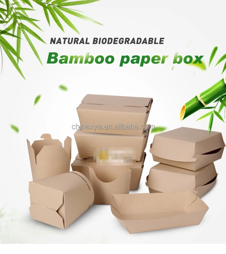 Eco Friendly Custom Bamboo Pulp Hamburger Box Biodegradable Fast Food Packaging Burger Box manufacture