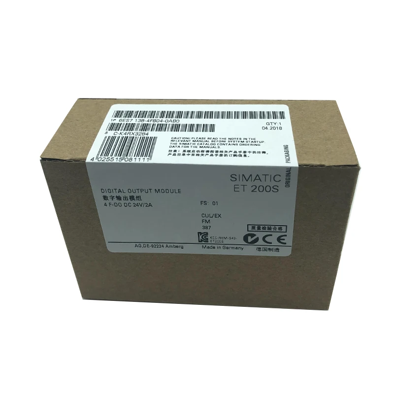 New Original 6ES7138-4FB04-0AB0 6es71384fb040ab0 electronics module for Siemens SIMATIC ET200S series, used for fail-safe logic processing and safety signal management. Features high safety integrity, fast response, and electrical isolation.