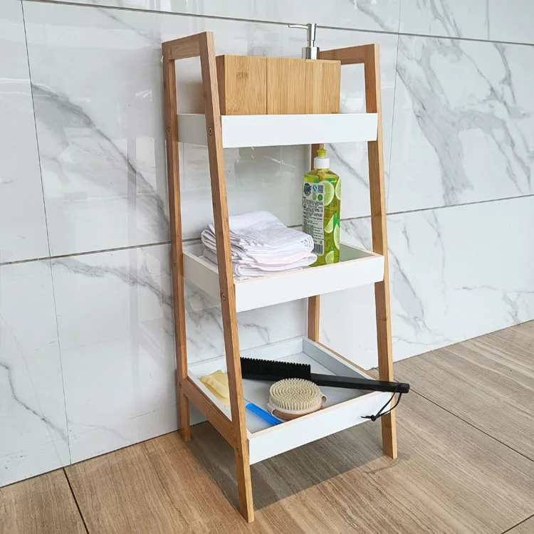 WDF Natural wholesale home office industrial storage racks shower storage commodity shelf bamboo bathroom shelves manufacture