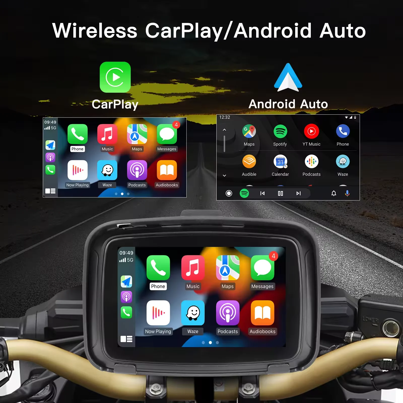 Motorcycle Global Navigation System 5-inch Smart Screen Supports Wireless Carplay Android AUTO Video Playback IP67 Waterproof