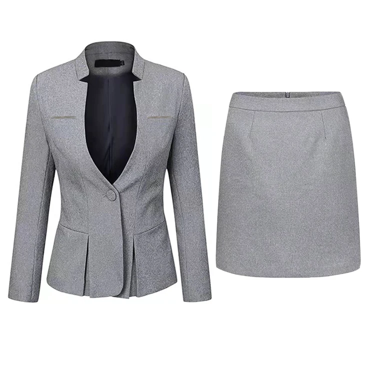 Grey Office Ladies Skirt Suits Sexy Jackets Business Slim Fit Suits for Women