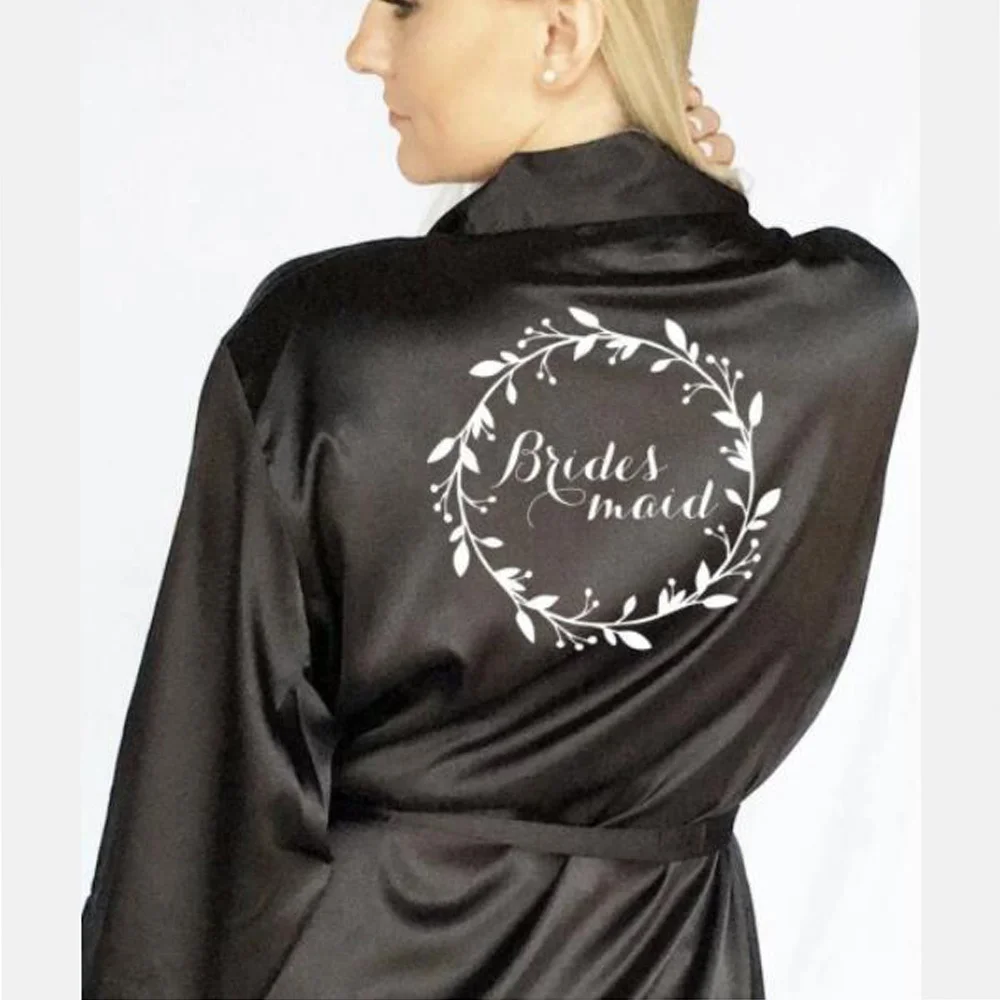 Custom With Print Embroidery Logo for Spa Wedding Bride Bridesmaids Bridal Party Silk Satin Kimono Women Robes Night Gown