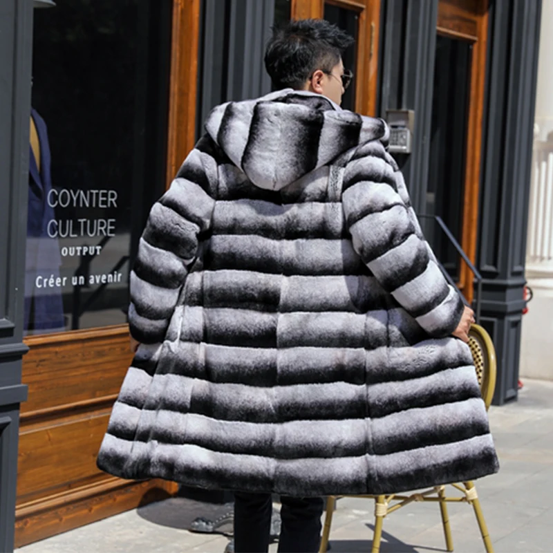 Men's Winter Long Fur Coat - Real Rex Rabbit Fur Overcoat
