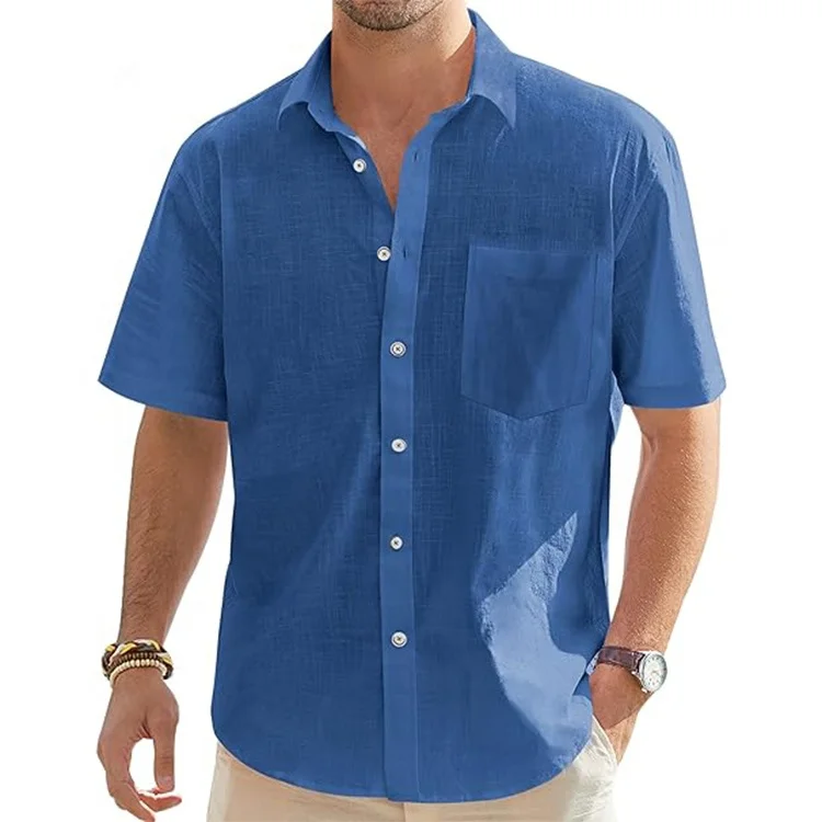 Men's Plus Size Casual Linen Short Sleeve Shirt