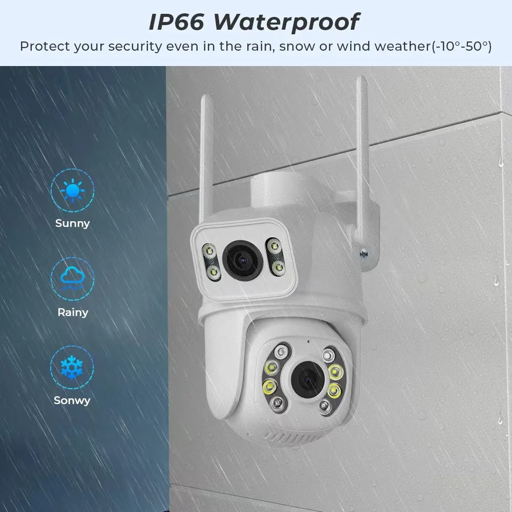 6MP Dual Lens IP66 Waterproof Color Night Vision Pan-Tilt PTZ Outdoor Security Cam Dual Intercom Two Screens ICSEE WIFI Camera