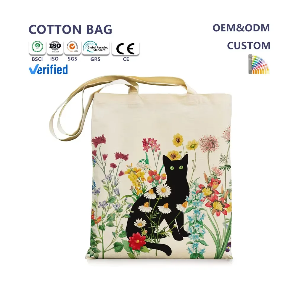 Multi Color Customized Printed logo Organic Cotton Canvas Tote Shopping Bags With Handles