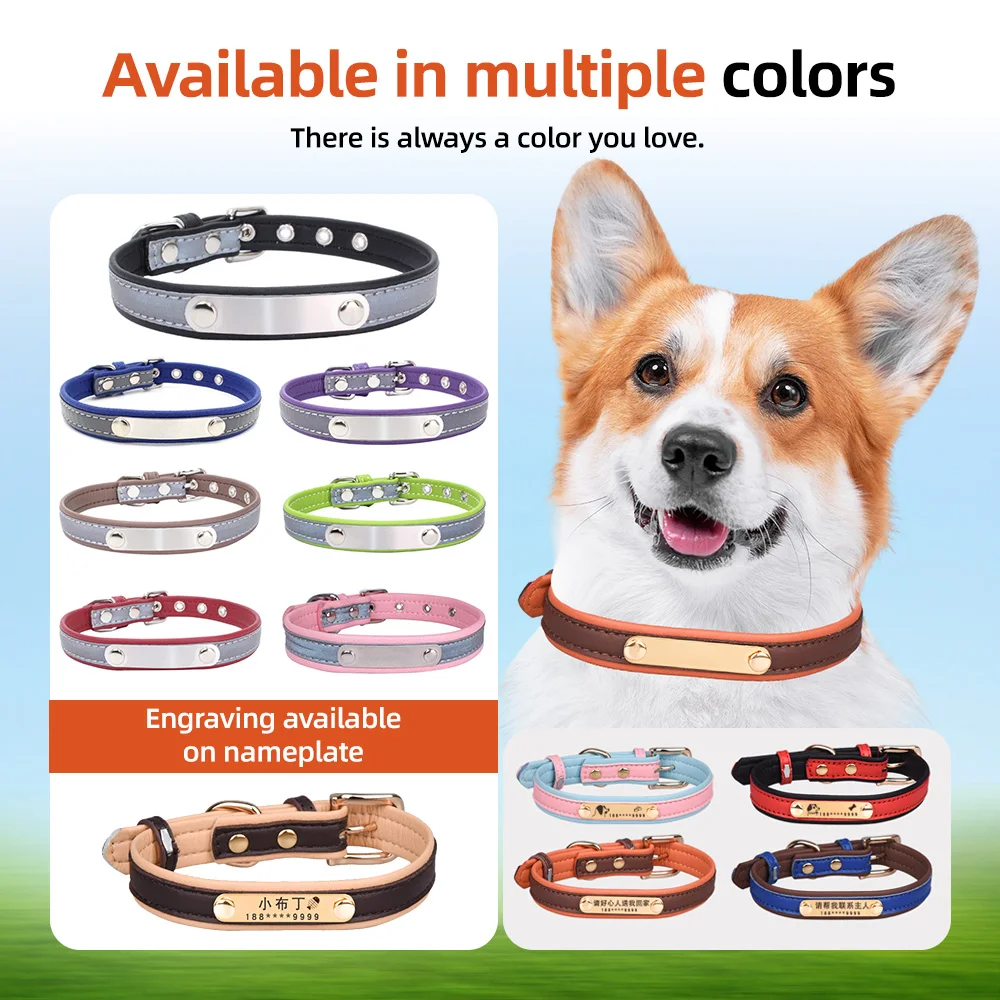 Wholesale Soft Leather Dog Collar PU Leather Adjustable Dog Cat Collar - product detail 2