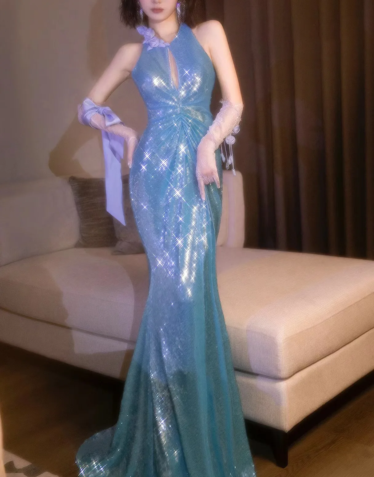 S0674G 2024 New Hot Blue Starry Sky Hanging Neck Beaded Mermaid Women Party Dresses Long Evening Elegant S0674G 2024 New Hot Blue Starry Sky Hanging Neck Beaded Mermaid Women Party Dresses Long Evening Elegant