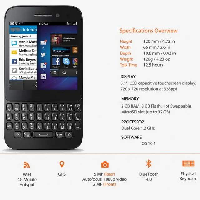 Blackberry Q5 GSMスマートフォン - 2GB RAM、5MPカメラ、QWERTYキーボード