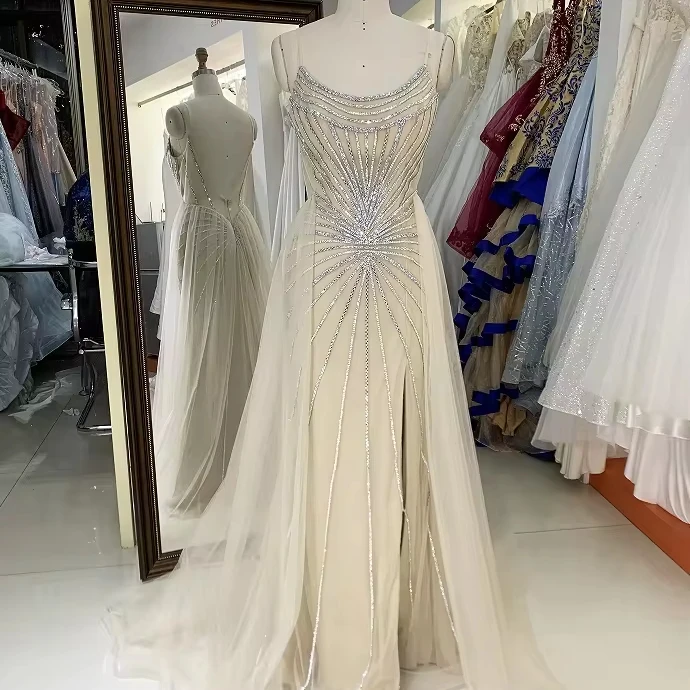 sachin and babi light blue dress Champagne Silver Beading Overskirt Deep V Back High Quality Long Gown  Evening Dress