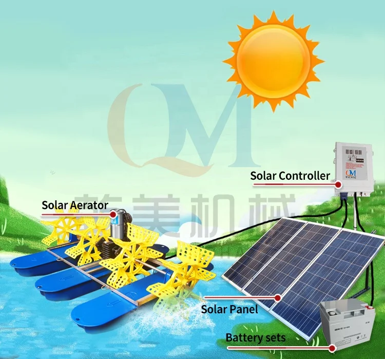 2HP Solar Panel Splash Aerator 4 Wheel Water Proof  for Aquaculture