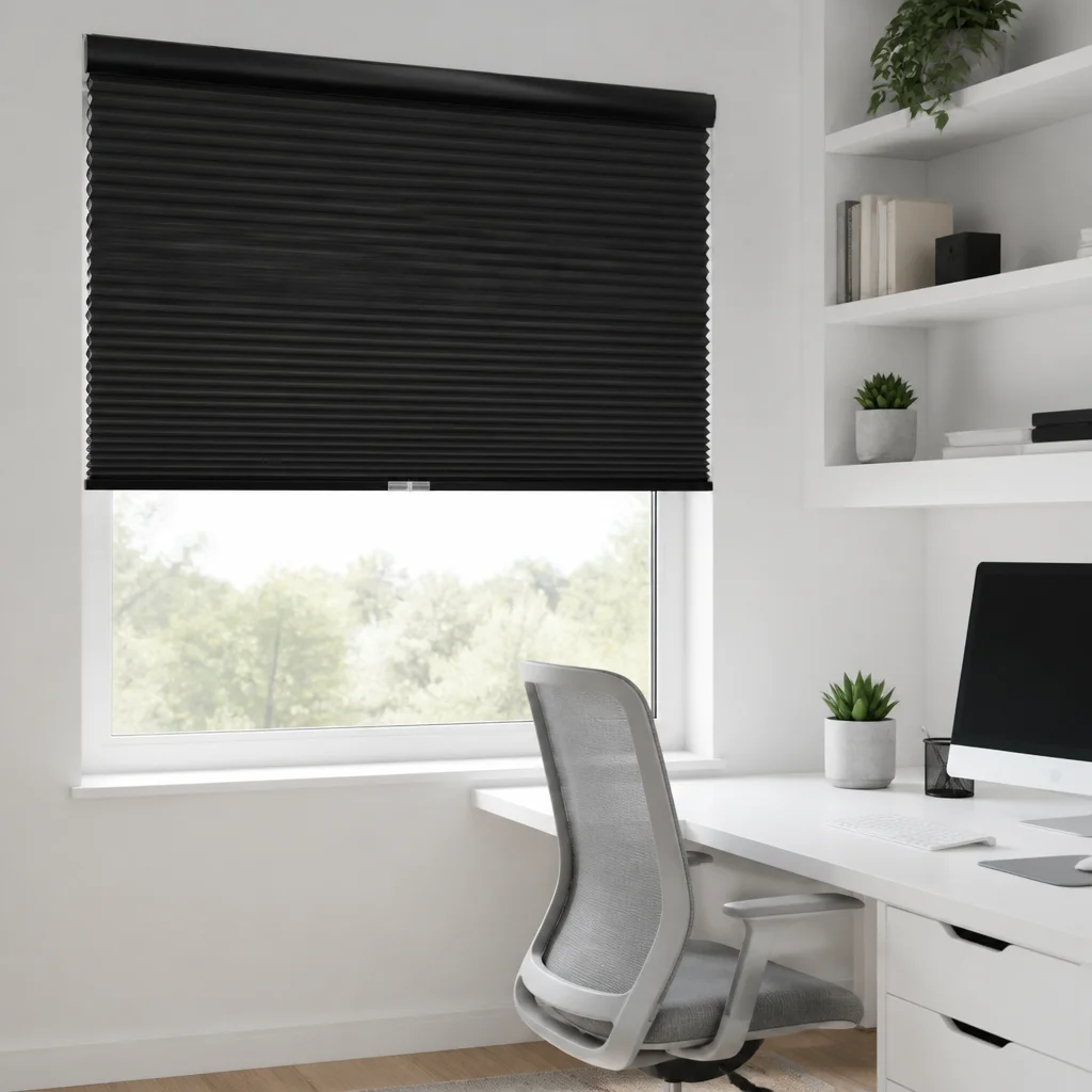 Cordless Built-in Simple Honeycomb Blinds Black 25mm Cellular Full Blackout Noise Reduction Glare Control Office Custom Size OEM
