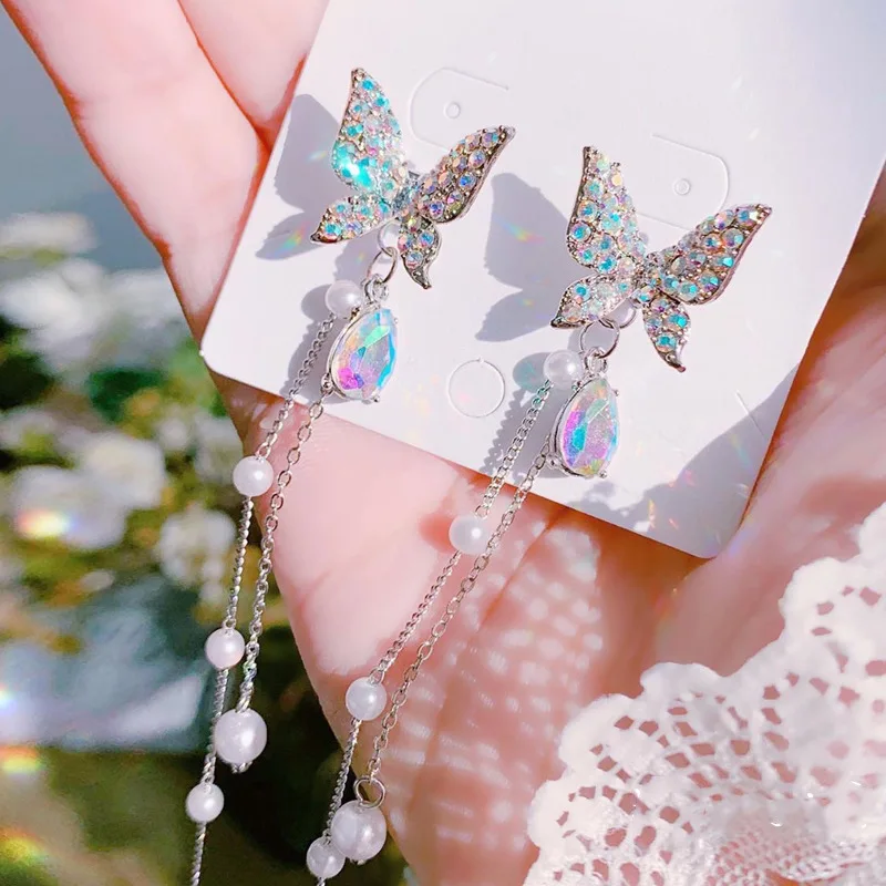 Crystal Butterfly Tassel Ear Cuff Earrings for Women/Girls in Gold and  Silver