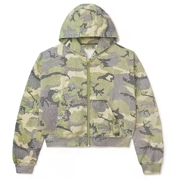 New Arrival Winter Embroidered 100% Cotton High Quality Rhinestone Boxy Fit Zip-Up Hoodie for Men gallery 2