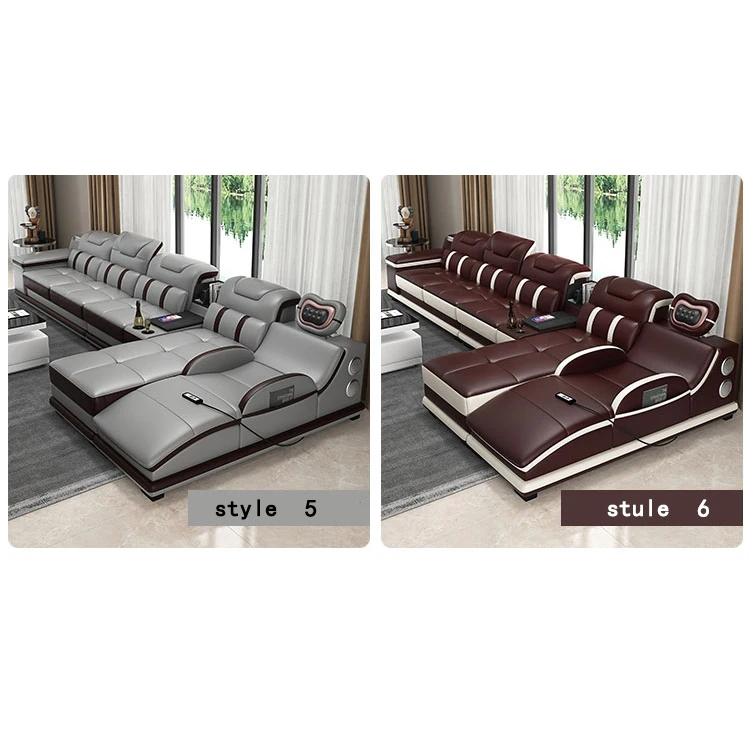 Luxury Leather Sofa Set Furniture L Shape 6 Seat Recliner Massage Sofa