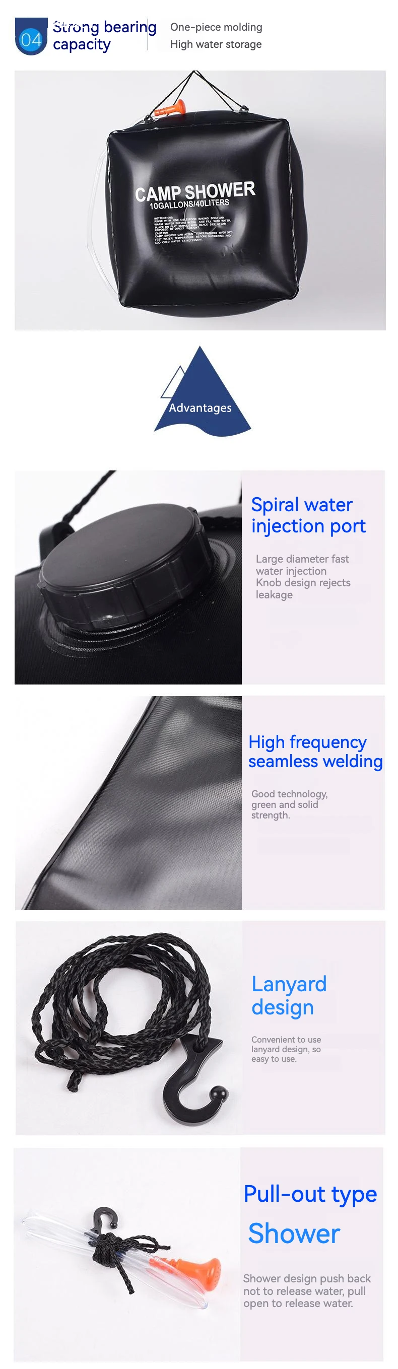 Hot Sale 40l Hanging Camping Solar Shower Bag Heated Shower. Custom Wholesale Camping Supplies