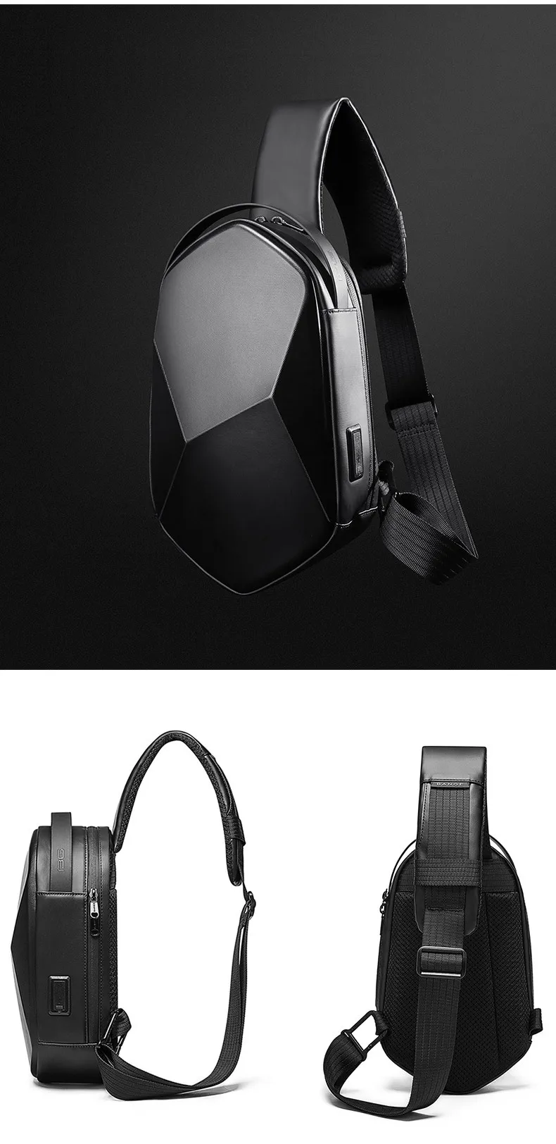 New Style Trendy Design Polyhedron Shoulder Messenger Chest Bag Motorcycle Saddlebags Luggage Black Blue OXford Cloth+Polyester