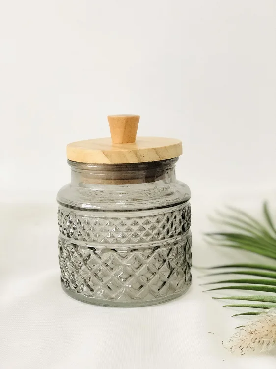 Custom Multi Color square sealed Glass Food Storage Jar with Wooden Lid