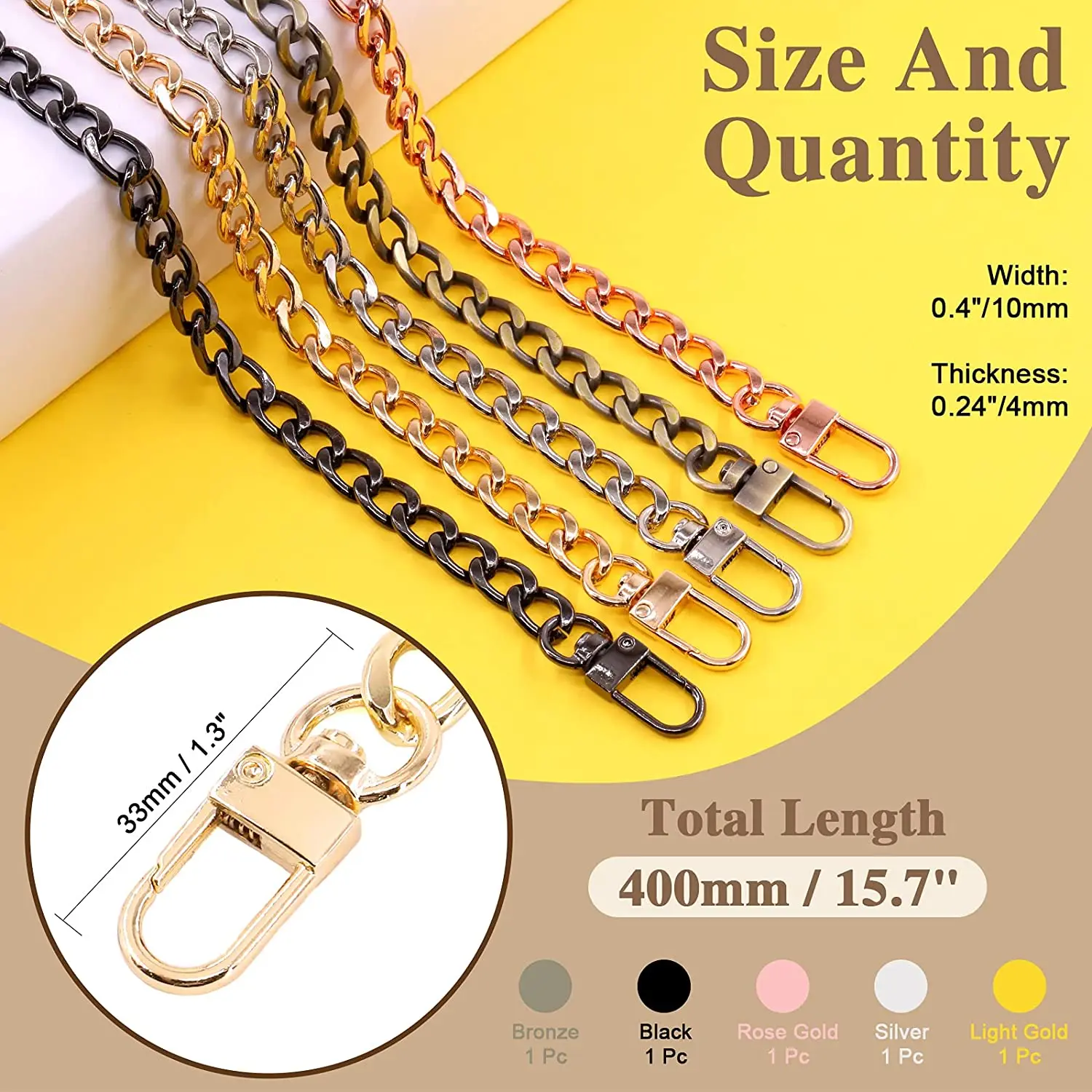 High Quality Custom Rose Gold DIY Bag Accessories Purse Shoulder Strap Metal Chains for Handbag