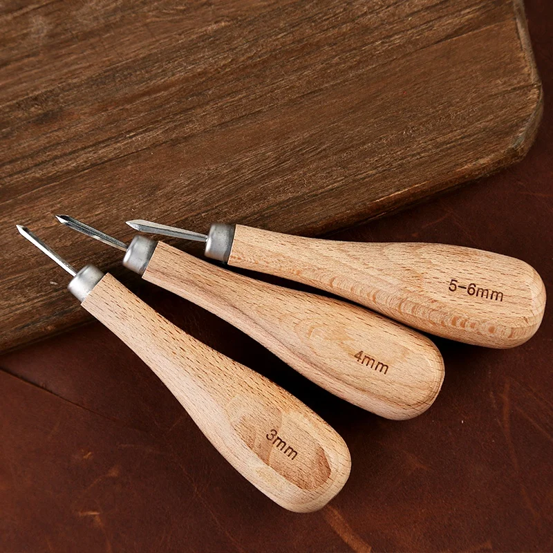 Leather Punching Tools for Making Hole Wood Handle Sharp Awl
