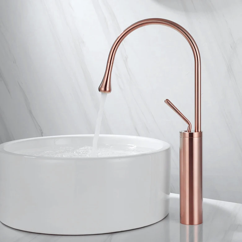 Modern Rose Gold Single Hole Single Handle  Ceramic Valve Core Unlacquered Brass Basin Faucet Lavatory Hot and Cold Mixer Taps