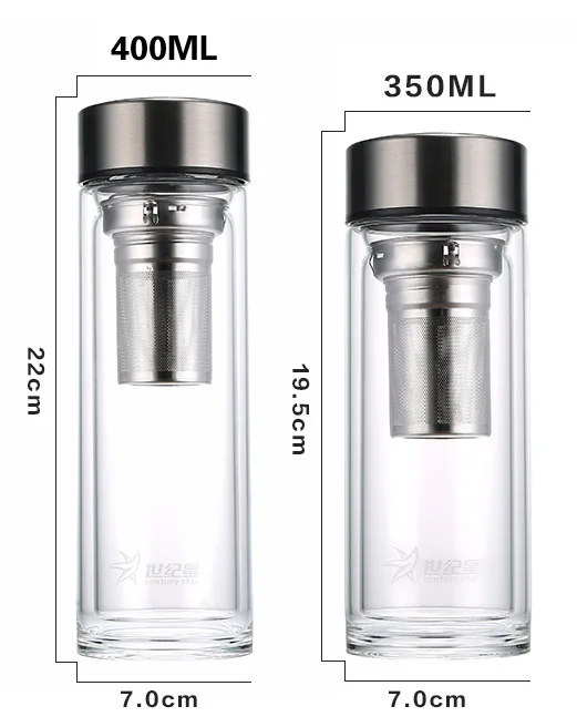 12OZ 350ml 450ML Double Wall Borosilicate Portable Travel Mug Tea Tumbler  Glass Tea Infuser Water Bottles