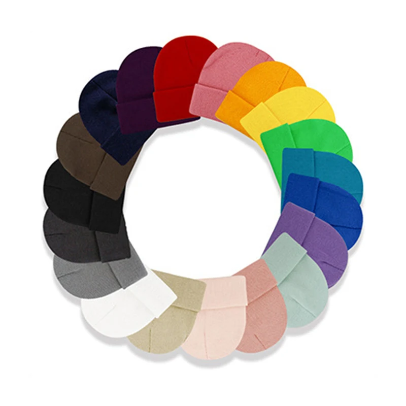 Custom Winter Cuffed Knitted Hats Cap Custom Logo Embroidery Beanies Solid Color Unisex Warm Caps