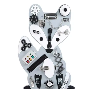 Montessori Educational Sensory Wooden Multi-functional Fox Busy Board Basic Skills Game Lock Learning Toys for Kids