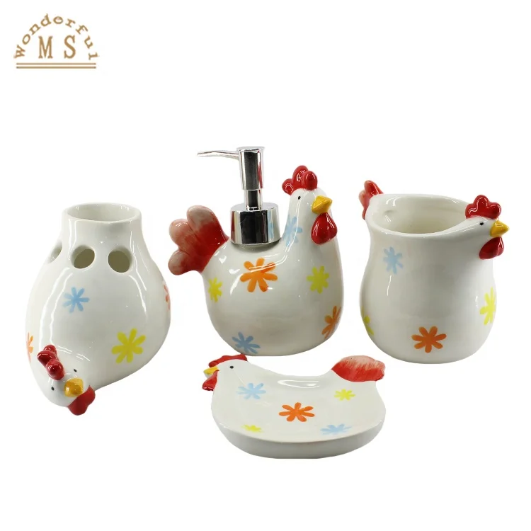 3D Happy Easter Coloring Egg and Animal Design 4 pieces Ceramic Sanitary Sets for Home and Hotel Bathrom and Kitchen using Gift