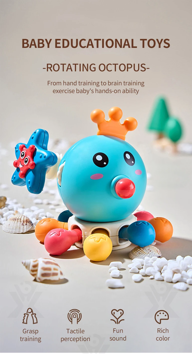 Chengji 10 in 1 multifunctional infant educational teething toy fidget silicone octopus baby sensory development toys