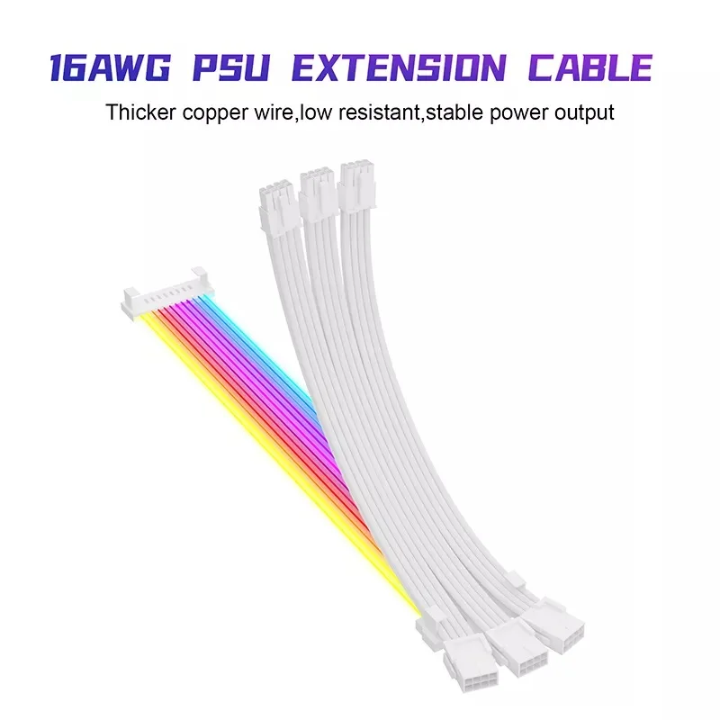 Rgb Psu Cables Full White Argb Gpu Power Supply Cable 3 * 8(6+2) Pin