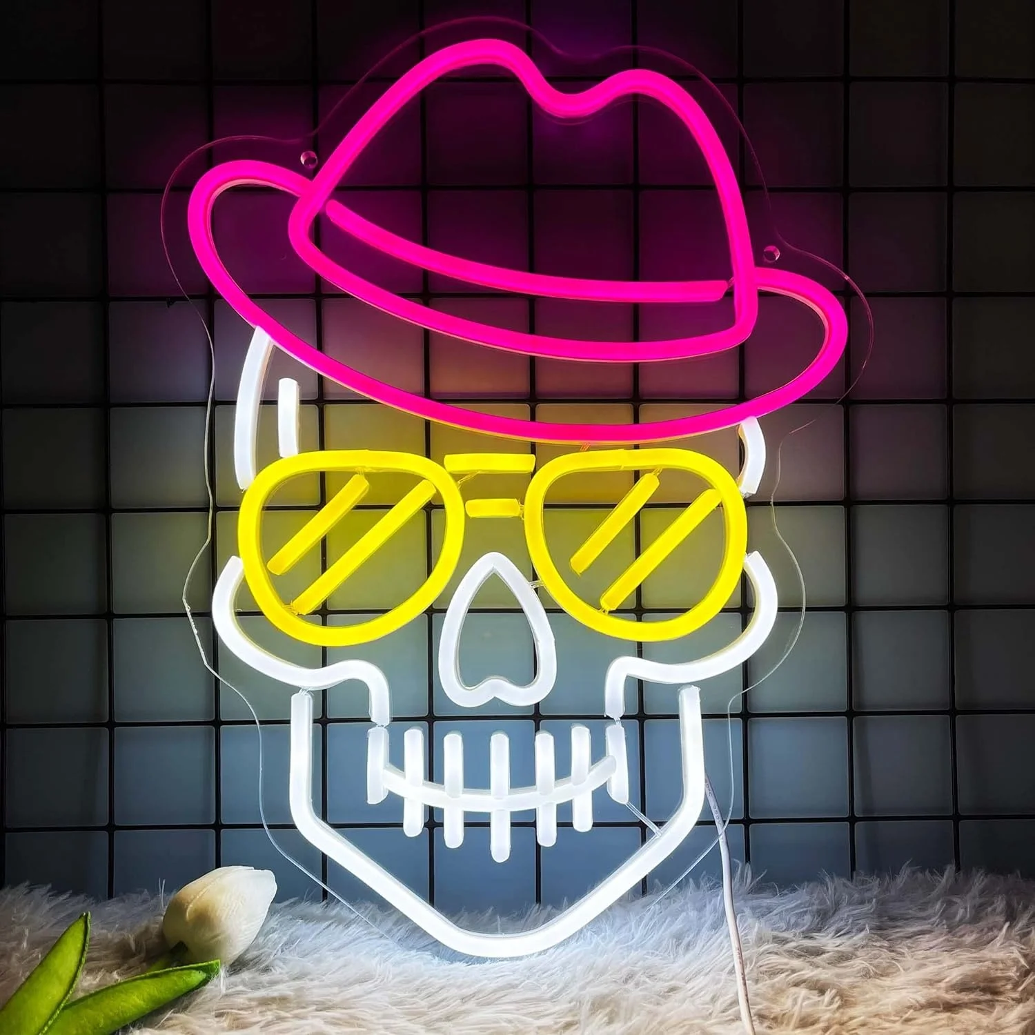 Adjustable Brightness LED Neon Skull Skeleton Lamp Stand for Kids Room Car Wall Man Cave Wall Decor Versatile Companies