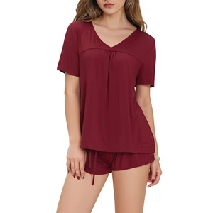 Summer Women's Sleepwear Set Bamboo Viscose Pajamas Custom Pjs Short Sleeve Loungewear for Ladies