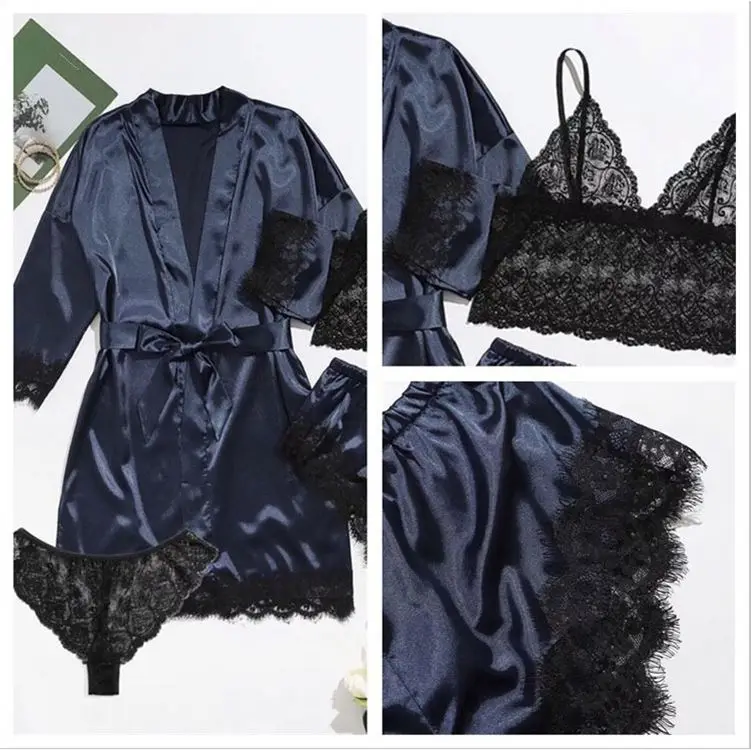 Wholesale Luxury 2023 New Arrivals Supre Soft Silk Like Floral Lace Trim Plus Size Women s Sleepwear With Custom Logo