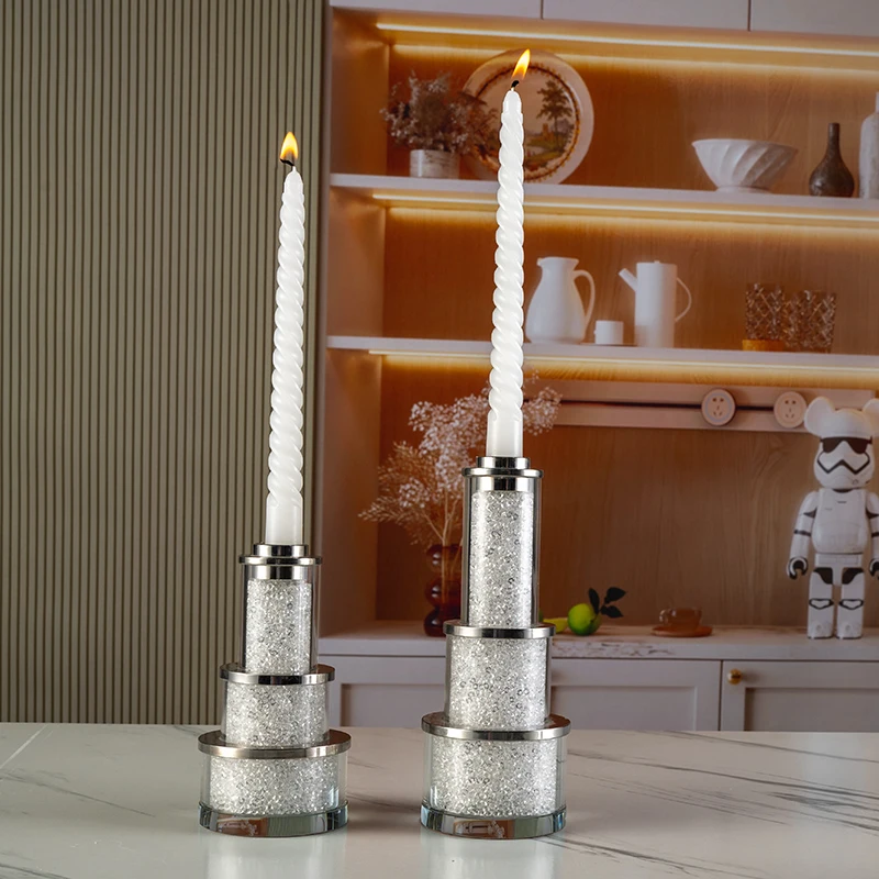 Contains Broken Diamonds Three-layer Cake Shape Birthday Home Art Wedding Decoration Crystal Candlestick