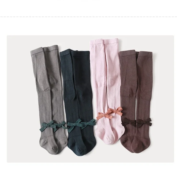 Новые милые леггинсы с бантом для малышей, хлопковые однотонные карамельных цветов для девочек, колготки D455