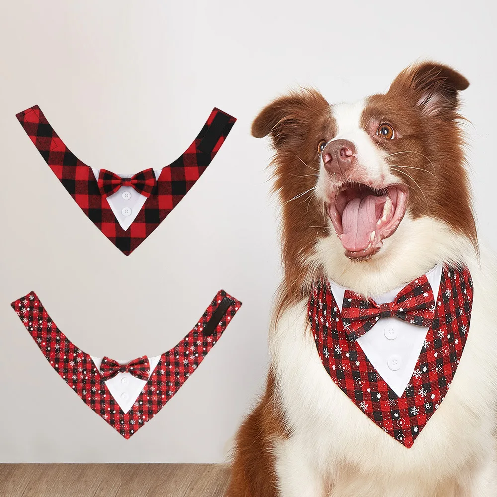 Tanpopo Christmas Dog Tuxedo Bandana Red Plaid Bowtie Adjustable - Main Image