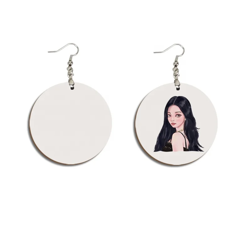 Custom Design Wood Circle Earring Sublimation Blank MDF Round Earrings