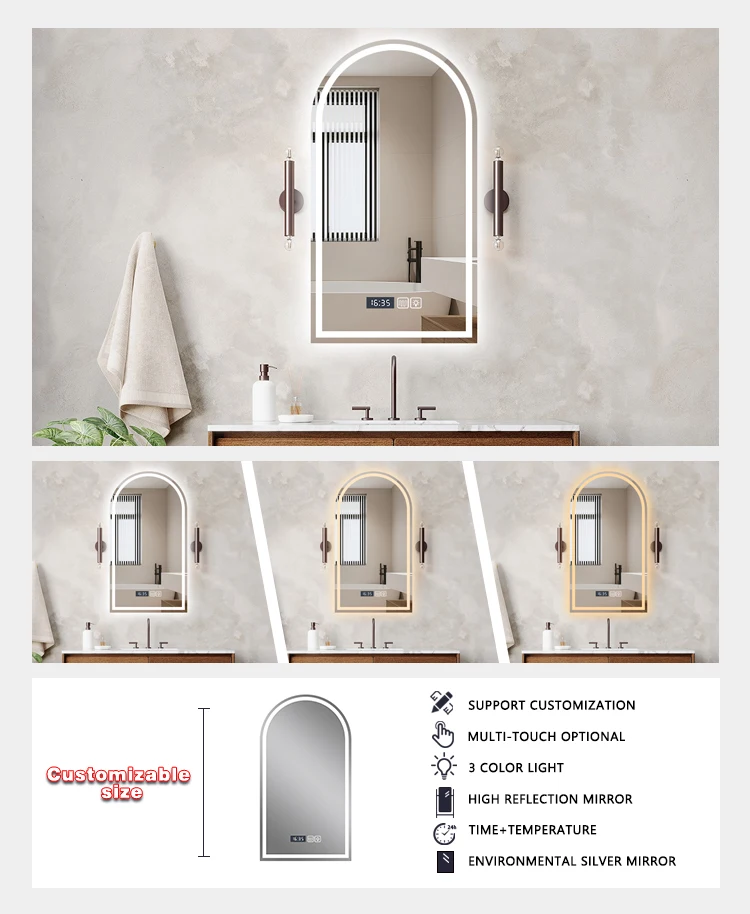 product oem odm smart ip44 anti fog toilet mirror wall mounted mirror touch switch led vanity bathroom mirror with led lights-4
