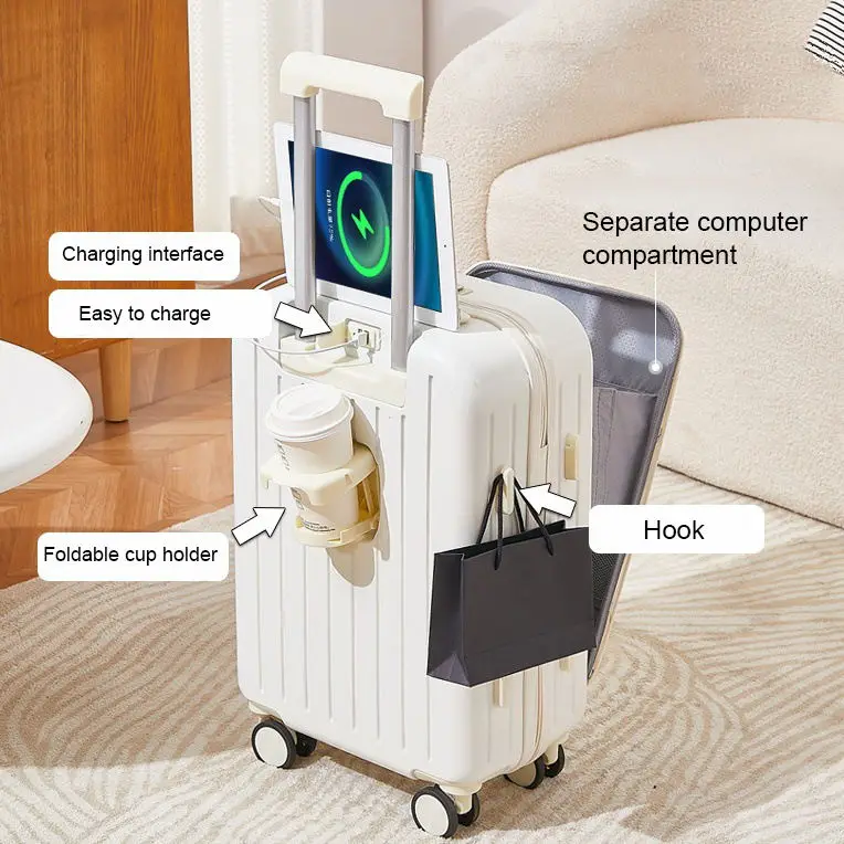 Hard Shell Multifunction Pc Front Opening Luggage Suitcase With Laptop