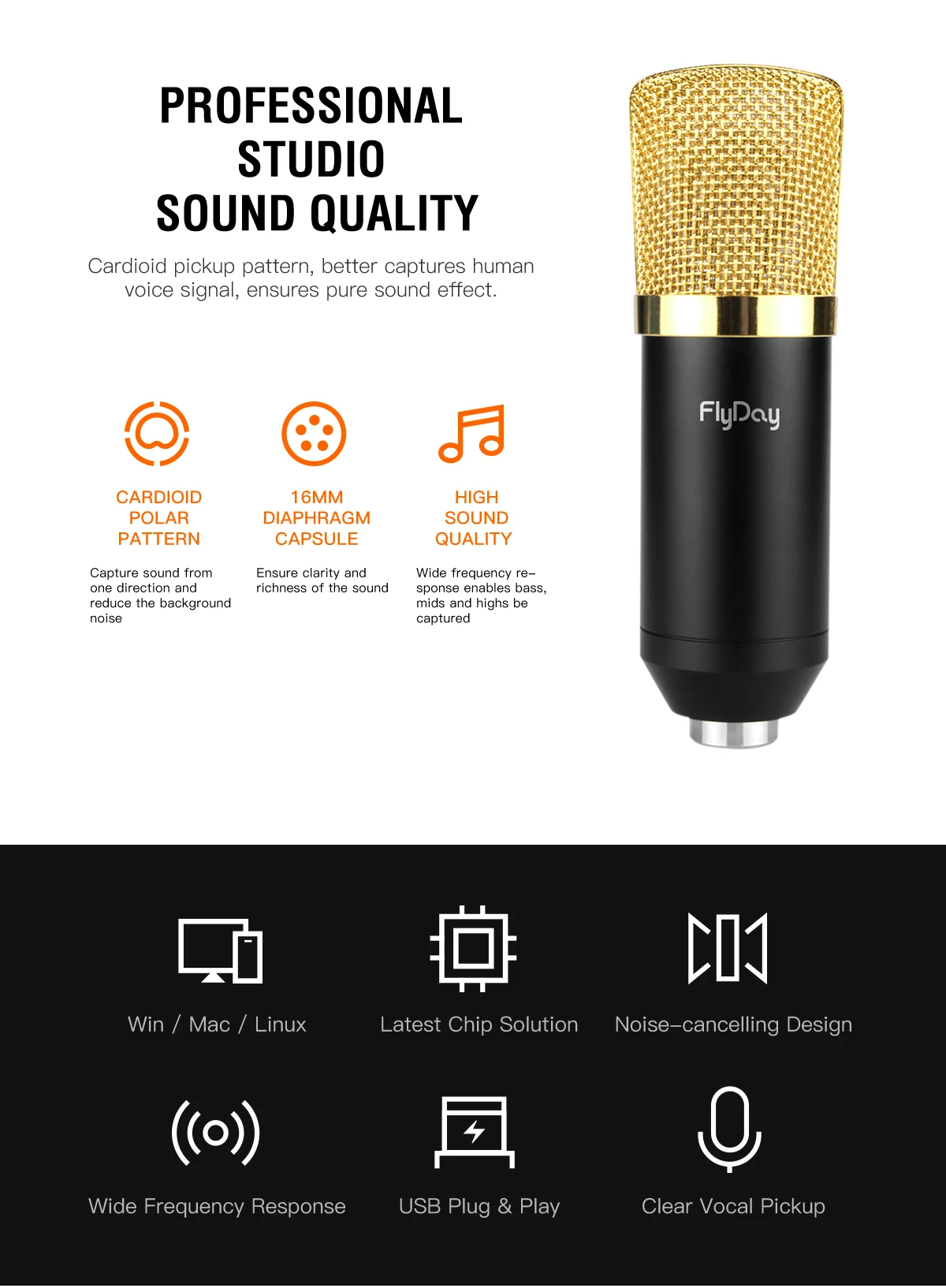 Oem Professional Studio Wired Condenser Microphone For Podcasting -34db ...