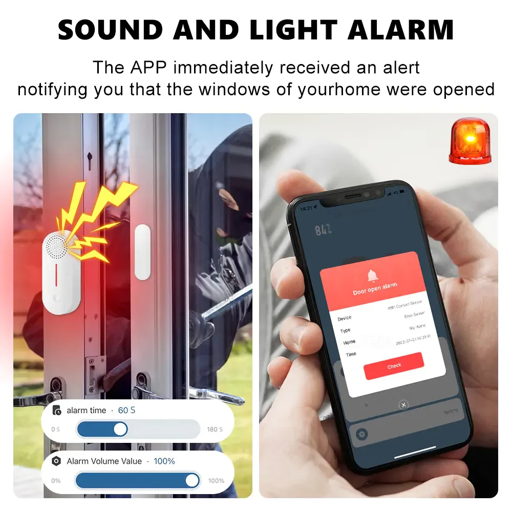 Home Security Battery Powered Wifi Window Door Alarm Contact Sensor