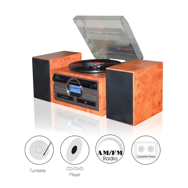 Retro Wooden AM FM Radio with CD/DVD Player & Turntable