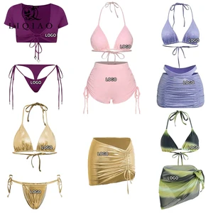 Custom Women's Bikini Swimwear Set Multiple Styles (Halter/Crop Top/High-Waisted) Logo Print Bathing Suit OEM Low MOQ
