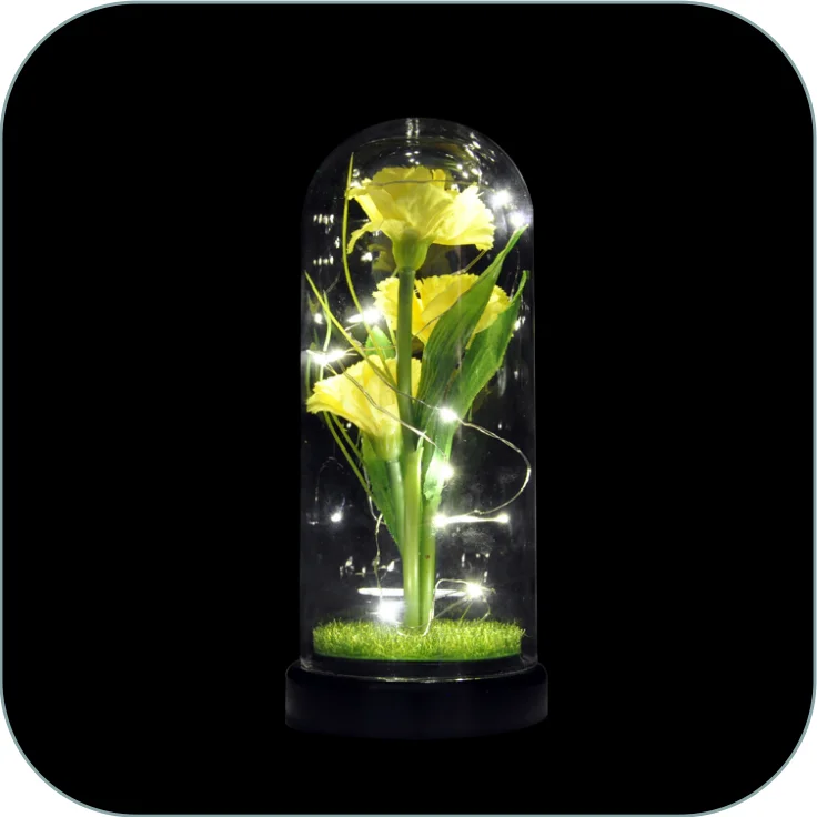 artificial rose galaxie flower in glass dome single galaxy rose with led lights perfect valentines day gifts centerpiece flower details