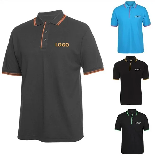 Men's Breathable Solid Pattern Knitted Golf for Shirt with Stripe Collar Pocket Short Sleeve Polyester/Cotton